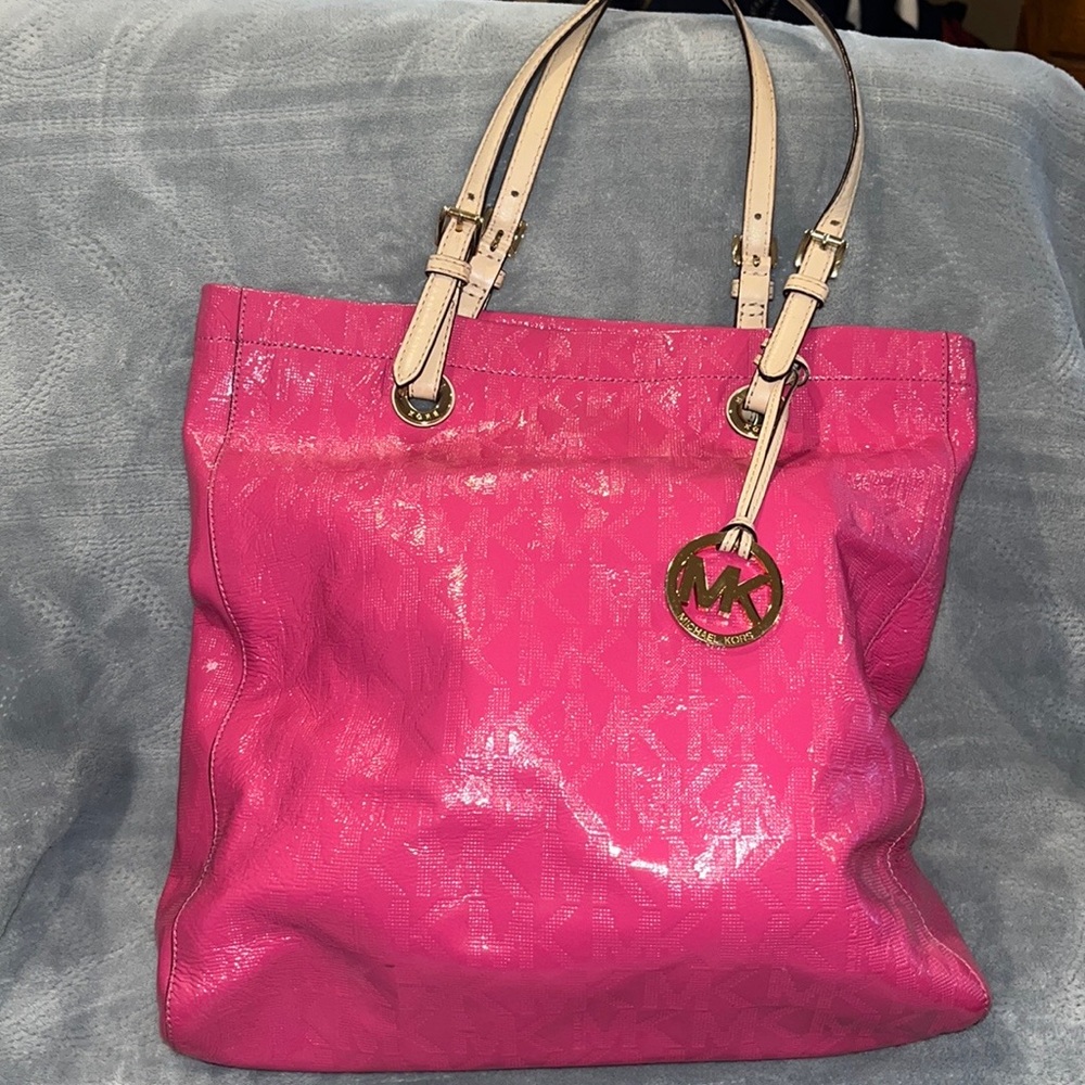 Michael Kors pink patent leather tote.